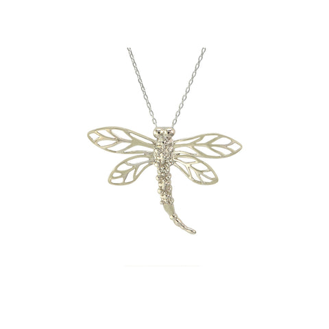 Sterling Silver Diamond Mini Dragonfly Necklace, 18" (.003 cttw, I-J, I2-I3) - Jewelryland.com
