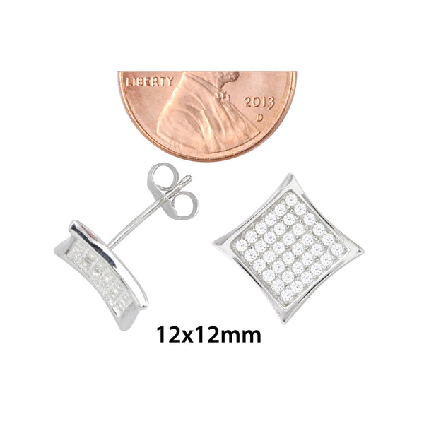 Sterling Silver Micropave Stud Earrings Lightweight Kite Shaped Clear CZ 12mm - Jewelryland.com