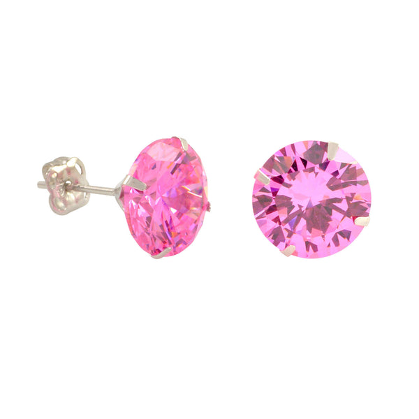 10k White Gold Pink Cubic Zirconia Stud Earrings Round CZ Prong Setting - Jewelryland.com