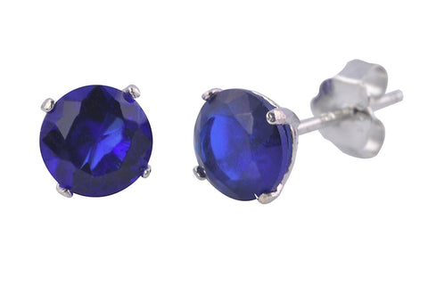 Sapphire Round CZ September Birthstone Stud Earrings Sterling Silver BASKET Set - Jewelryland.com