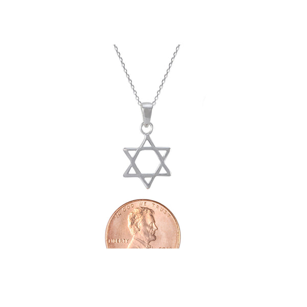 925 Sterling Silver Mini Jewish Star of David Pendant Necklace on 18 Inch Chain - Jewelryland.com