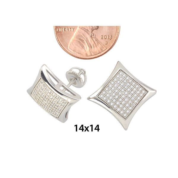 Sterling Silver Stud Screw Back Earrings Clear Pave Cubic CZ 14mm Kite Shaped - Jewelryland.com