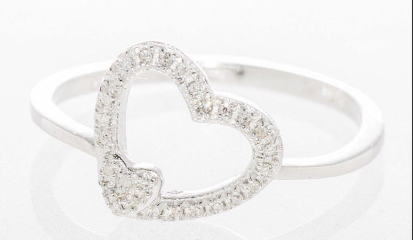 Sterling Silver Genuine Diamond Ring Heart .12ct, Size 7 - Jewelryland.com