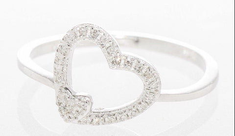 Sterling Silver Genuine Diamond Ring Heart .12ct, Size 7 - Jewelryland.com