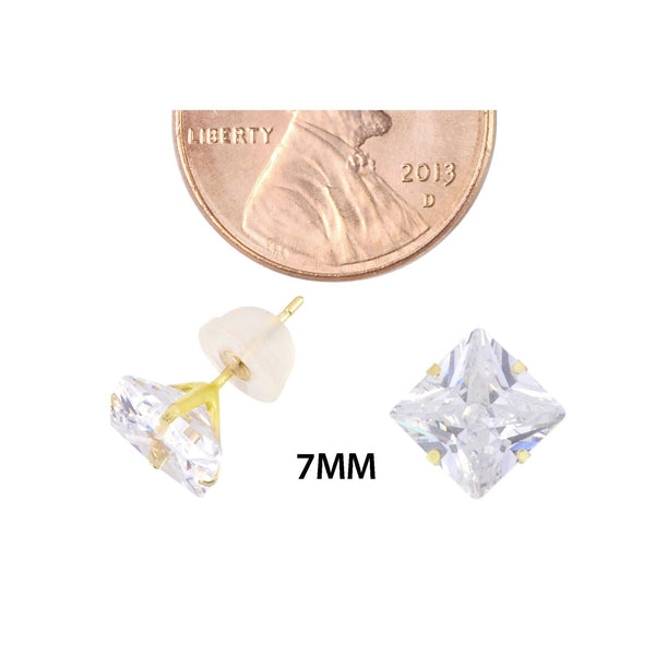 14k Yellow Gold Clear Princess Cut Square CZ Stud Earrings Prong Set - Jewelryland.com