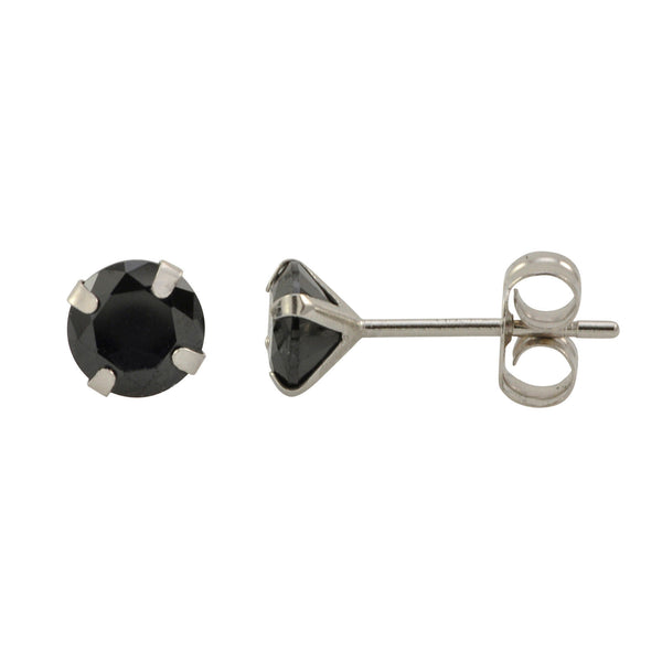 14k White Gold Round Black Cubic Zirconia CZ Stud Earrings - Jewelryland.com