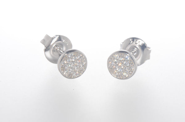 Sterling Silver CZ Stud Earrings Micropave Set Cubic Zirconia Stones 6mm Circle - Jewelryland.com