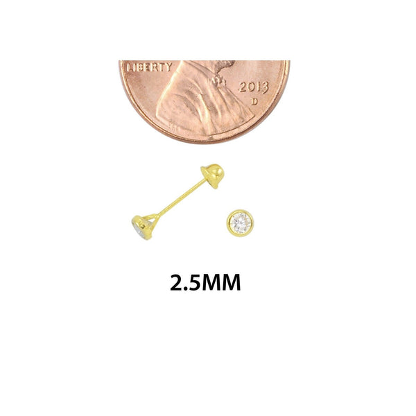 10k Yellow Gold Round White CZ Stud Earrings Screwbacks Bezel Setting 2mm-7mm - Jewelryland.com