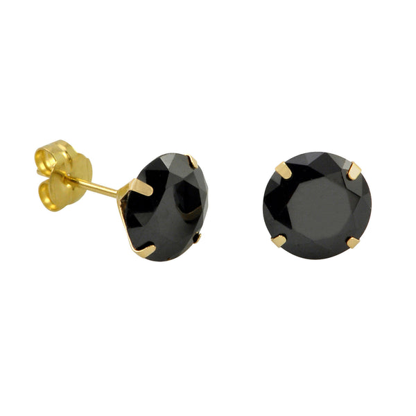 10k Yellow Gold Black CZ Stud Earrings Cubic Zirconia Round Prong Set - Jewelryland.com