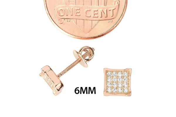 Sterling Silver Rose Gold Cubic Zirconia Stud Earrings Screwbacks 6mm CZ Square - Jewelryland.com