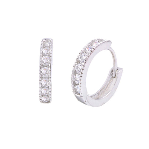 Hinged Hoops .925 Silver Huggie Earrings 15mm Clear Cubic Zirconia Earrings CZ - Jewelryland.com
