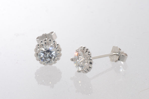 Fancy Halo Cubic Zirconia Stud Earrings Sterling Silver 7mm Circle CZ - Jewelryland.com