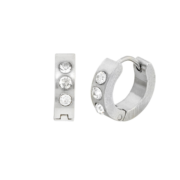 Stainless Steel Huggie Hinged CZ Cubic Zirconia Hoop Earrings 15mm - Jewelryland.com