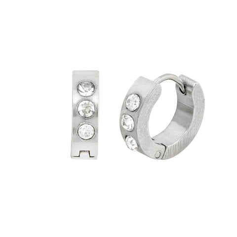 Stainless Steel Huggie Hinged CZ Cubic Zirconia Hoop Earrings 15mm - Jewelryland.com