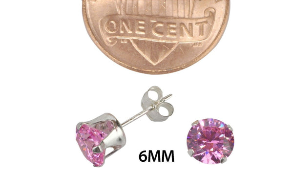 925 Sterling Silver Round Pink Cubic Zirconia CZ Stud Earrings - Jewelryland.com