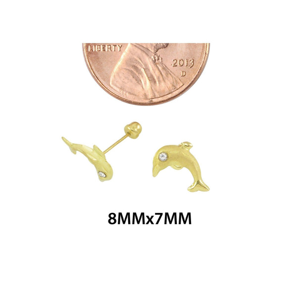 10k Yellow Gold Jumping Dolphin Stud Earrings Screwbacks Cubic Zirconia - Jewelryland.com