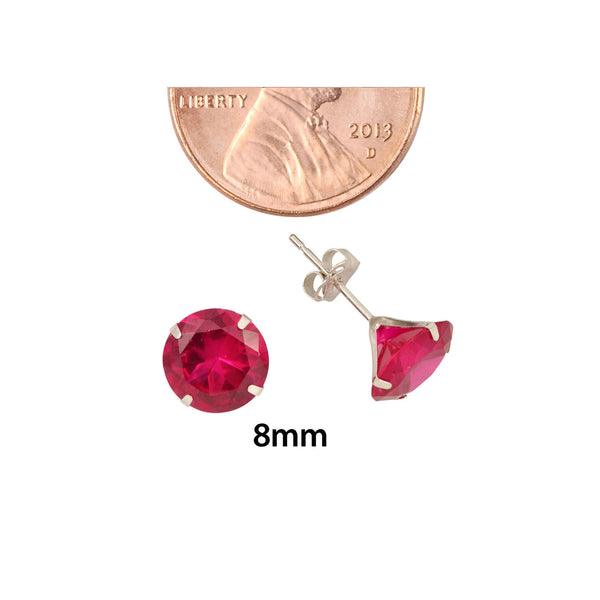 10k White Gold Red Ruby CZ Stud Earrings Cubic Zirconia Round Prong Set - Jewelryland.com