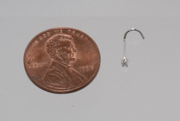 20g 14k White Gold 1pt Genuine Diamond Nose Stud Curved Nose Pin - Jewelryland.com
