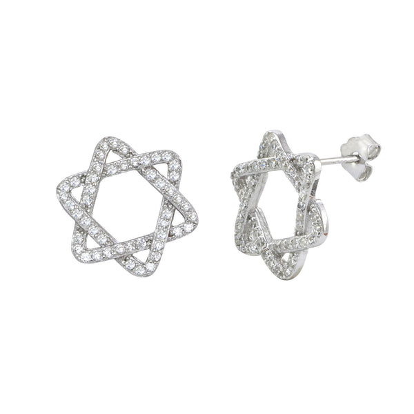 Sterling Silver Jewish Star Stud Earrings Micropave Cubic Zirconia 14mm x 13mm - Jewelryland.com