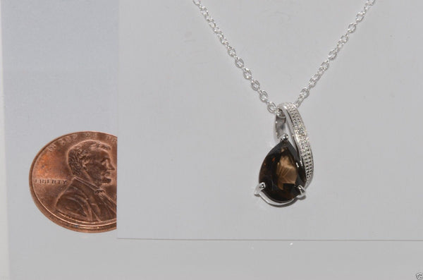 Sterling Silver Diamond (.0033ct) and Smoky Quartz (1.6ct) Necklace 18" chain - Jewelryland.com