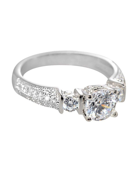 Sterling Silver Cubic Zirconia Cocktail Ring Micro Pave 6mm Round CZ - Jewelryland.com
