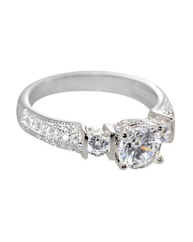 Sterling Silver Cubic Zirconia Cocktail Ring Micro Pave 6mm Round CZ - Jewelryland.com