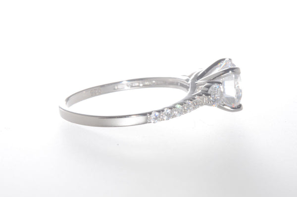 Sterling Silver Cubic Zirconia Ring 7mm Round Center CZ Stone with Accent Stones - Jewelryland.com
