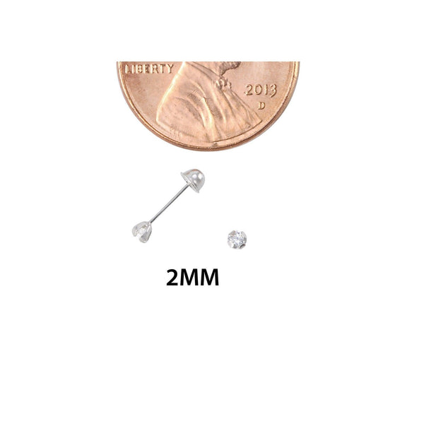 Handmade 10k White Gold Round CZ Stud Earrings Screwbacks Prong Setting 2mm-5mm - Jewelryland.com