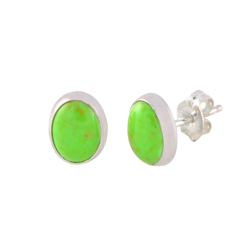 Gaspeite Gemstone Stud Earrings 925 Sterling Silver Oval 7mm x 9mm - Jewelryland.com