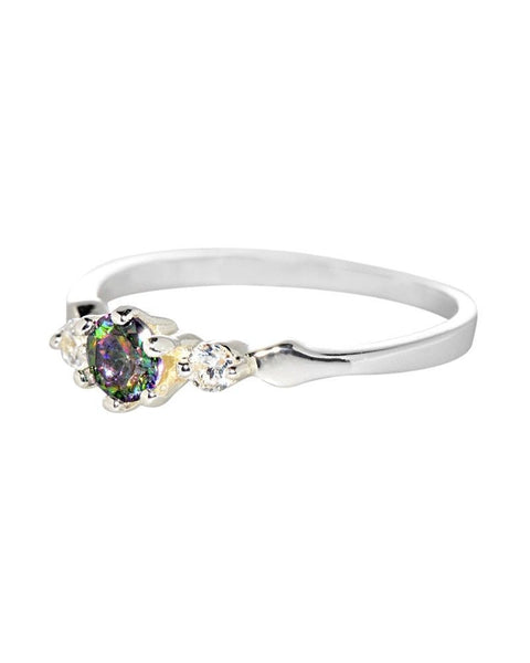 Sterling Silver Ring Cubic Zirconia CZ Band Rainbow Mystic Topaz Womens - Jewelryland.com