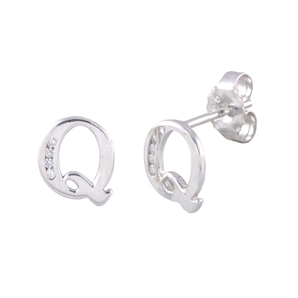 CZ Initial Letter Earrings 925 Sterling Silver All Letters Available A to Z - Jewelryland.com