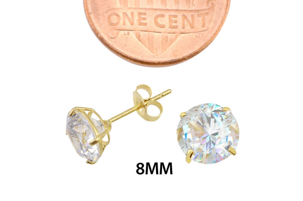 14k Yellow Gold Stud Earrings Clear Round Cubic Zirconia Basket Set - Jewelryland.com