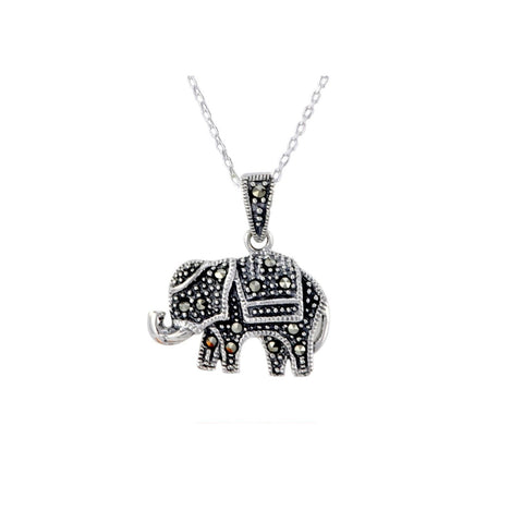 Sterling Silver Marcasite Elephant Necklace - Jewelryland.com