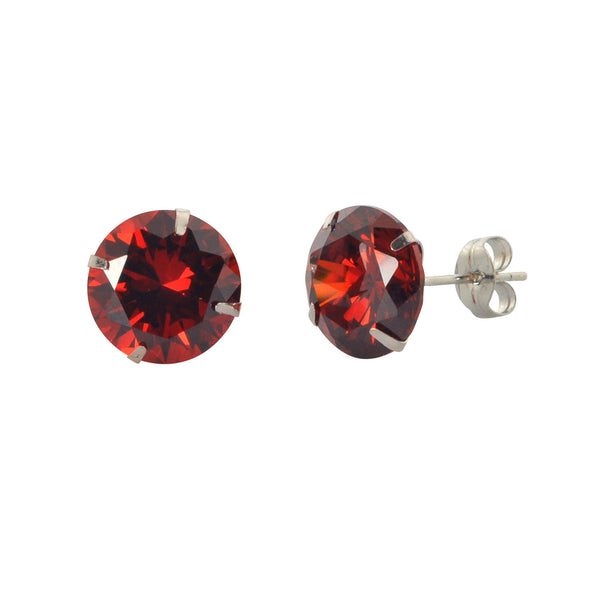 10k White Gold Red Garnet CZ Stud Earrings Cubic Zirconia Round Prong Set - Jewelryland.com