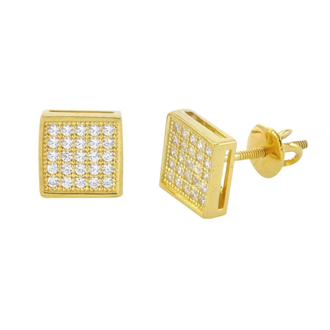 Screwback Earrings .925 Sterling Silver Yellow Gold Clear CZ 7mm Square Studs - Jewelryland.com