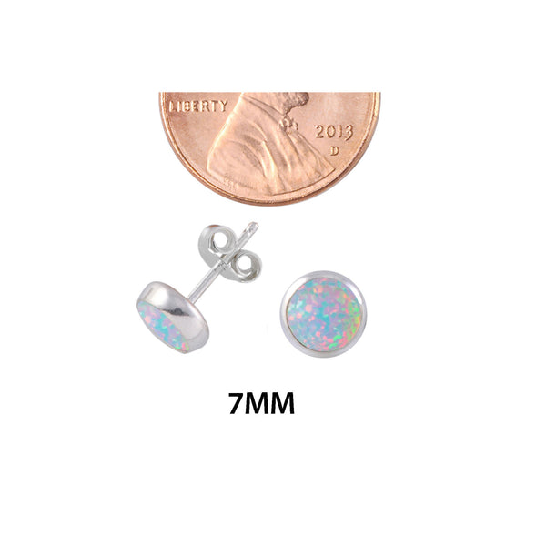 Sterling Silver Opal Stud Earrings Iridescent Pearl Gemstone 7mm Round - Jewelryland.com