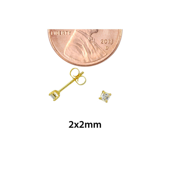 10k Yellow Gold Square Stud Earrings Clear CZ Cubic Zirconia Princess Cut Basket - Jewelryland.com