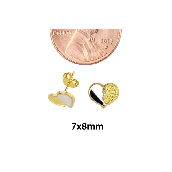 10k Two Tone Gold Heart Earrings 7mm x 8mm - Jewelryland.com