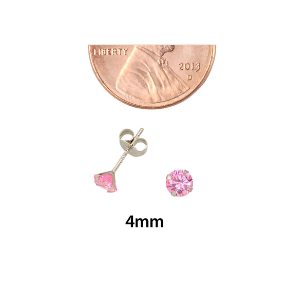 14k White Gold Pink CZ Earrings Round Cubic Zirconia October Birthstone Studs - Jewelryland.com