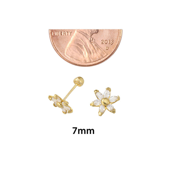CZ Flower Daisy Stud Earrings 10k Yellow Gold with Screwbacks 7mm - Jewelryland.com