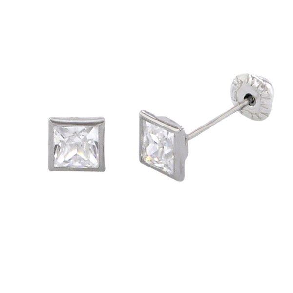 10k White Gold Screwback Earrings Square CZ Cubic Zirconia Bezel Set 3mm-5mm - Jewelryland.com
