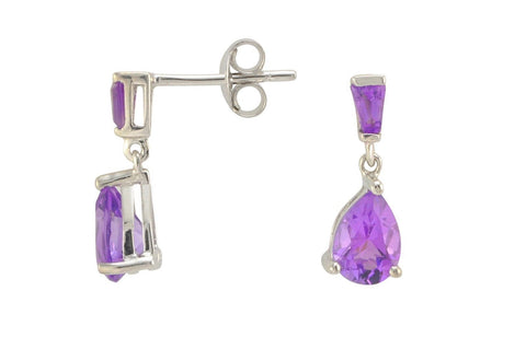 Amethyst Gemstone Drop Earrings 925 Sterling Silver (1.24 cttw) Pear Shaped - Jewelryland.com