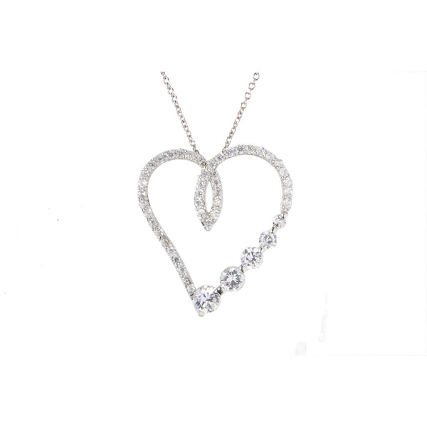 925 Sterling Silver Large CZ Heart Necklace Cubic Zirconia - Jewelryland.com