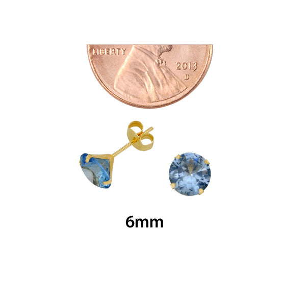10k Yellow Gold Blue Aqua CZ Stud Earrings Cubic Zirconia Round Prong Set - Jewelryland.com
