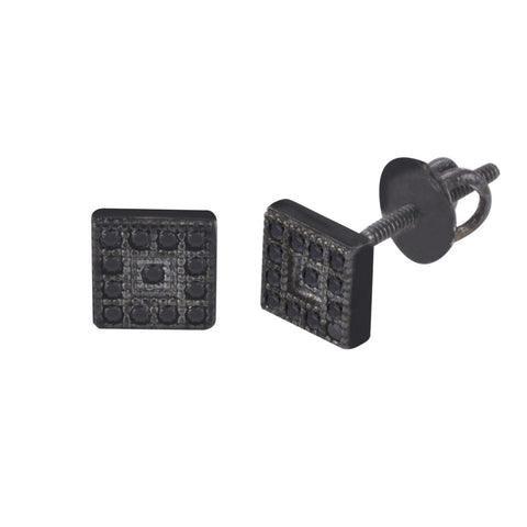 Screwback Earrings Black CZ .925 Sterling Silver 5mm Square Center Inset - Jewelryland.com