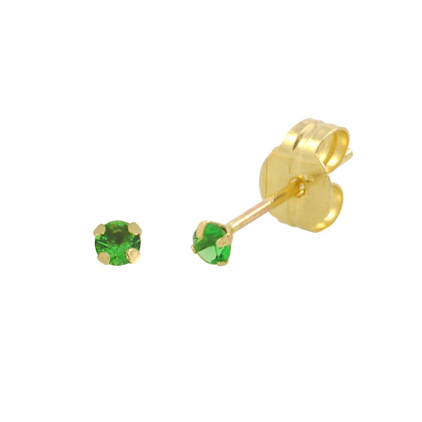 14k Yellow Gold Emerald Cubic Zirconia Stud Earrings Round Birthstone CZ - Jewelryland.com