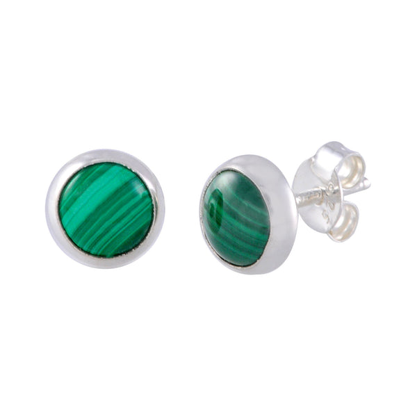 Sterling Silver Green Malachite Gemstone Earrings 7mm Round - Jewelryland.com