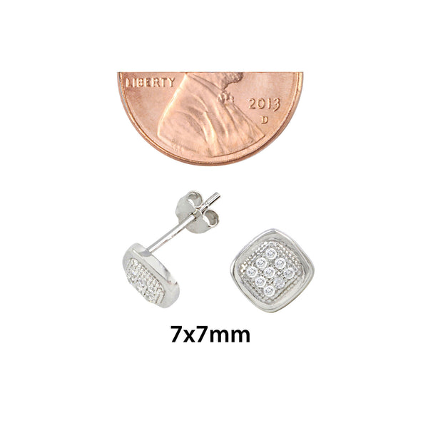 Sterling Silver Micropave Stud Earrings Rounded Square Clear CZ 7mm x 7mm - Jewelryland.com