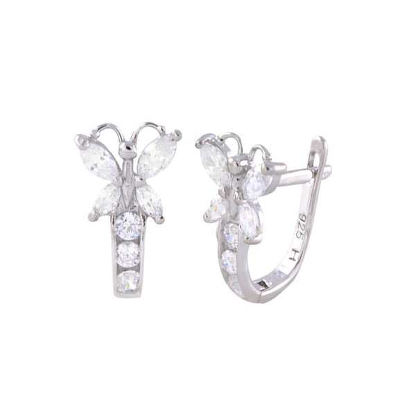 Sterling Silver Leverback Earrings Butterfly CZ Birthstone Colors - Two Color - Jewelryland.com