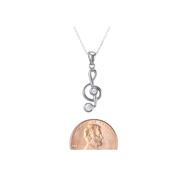 Sterling Silver Music Note Pendant Necklace Clear CZ Cubic Zirconia Stones - Jewelryland.com